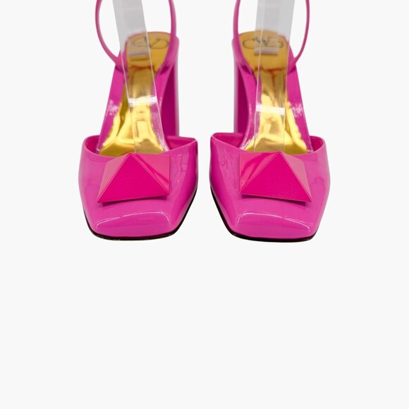 Valentino Garavani One Stud Pumps Pink Patent Leather Block Heel Size 40 US 10 - Picture 6 of 15
